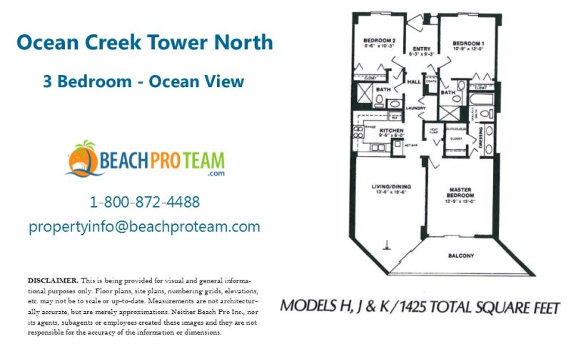 Ocean Creek Towers North Floor Plan H, J & K - 3 Bedroom Ocean View